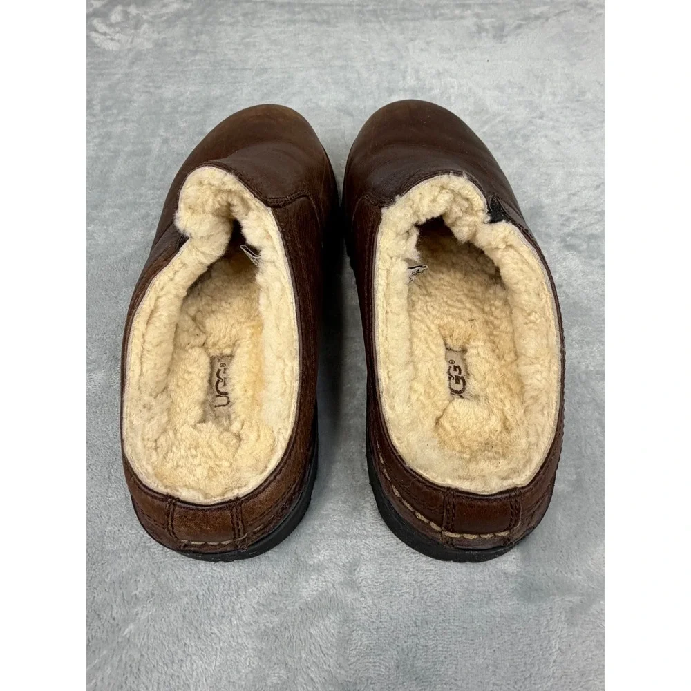UGG Mens Brown Leather Shearling Lined Clogs Mules Shoes Size 9 Style 5140